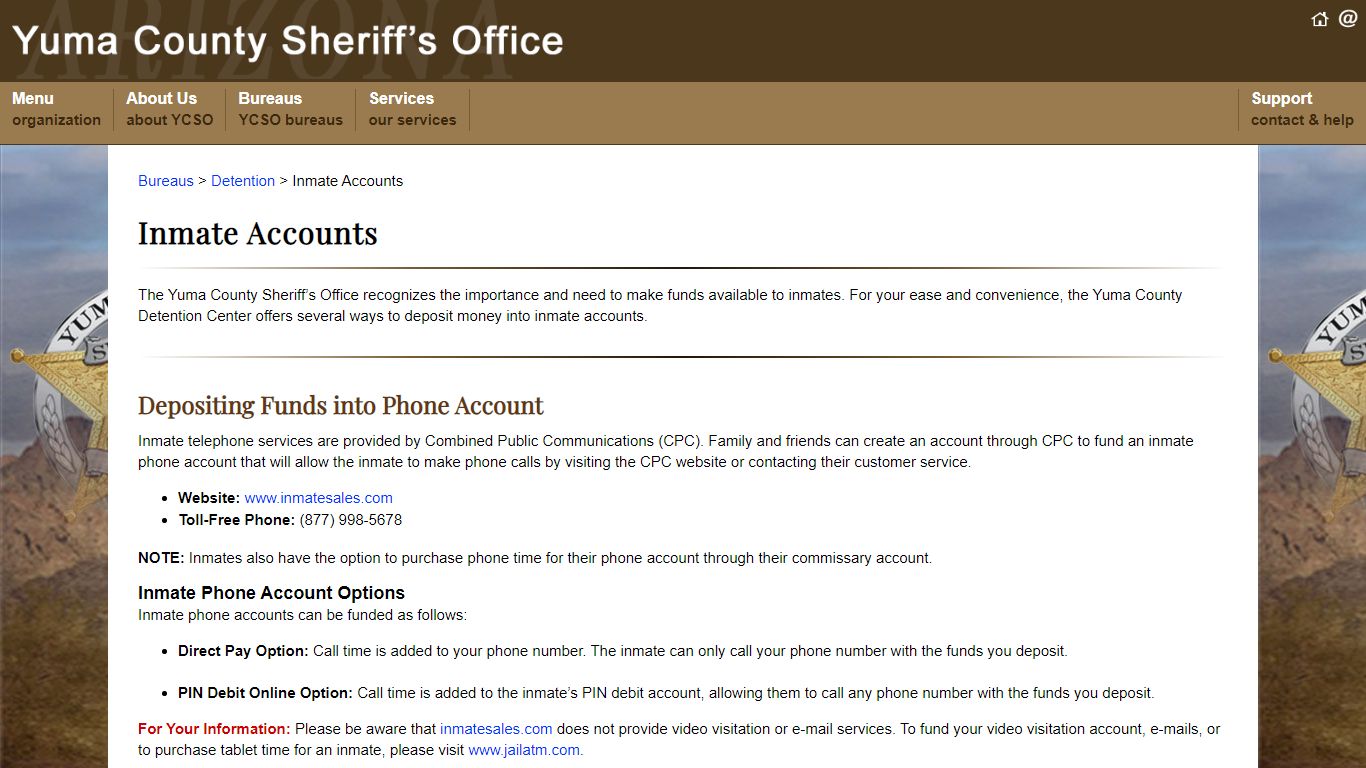 Yuma County Detention Center: Inmate Accounts